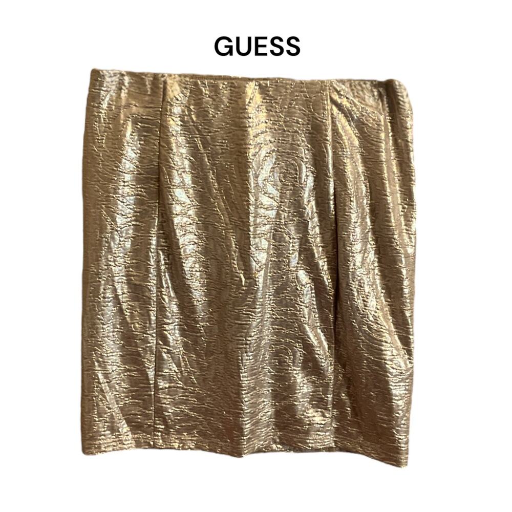 GUESS Mini Skirt Metallic Textured Women’s Size 0 Stretch Zip Back‎ Lined